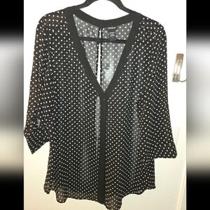 Torrid Black and White Polka Dot Blouse V-Neck 3/4 Sleeves